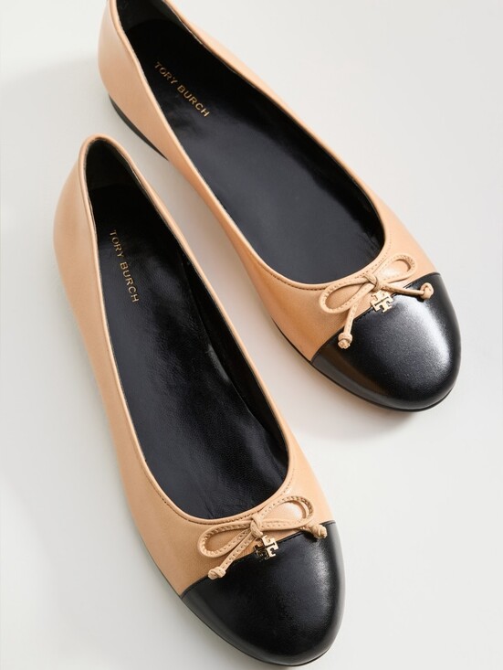 Tory Burch Shoes - Tory Burch Cap-Toe Ballet Flats Ginger Shortbread/ Perfect Black Size 6.5